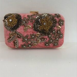 Zara Pink Floral Embellished Clutch